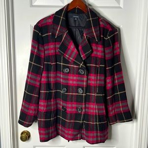 Chadwicks wool blended plaid, pea coat, size 16